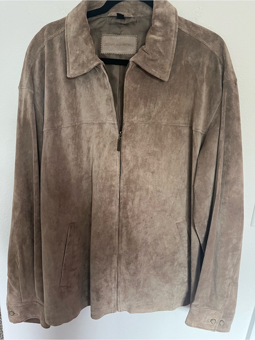 John Ashford Taupe Suede Zip-Front Jacket